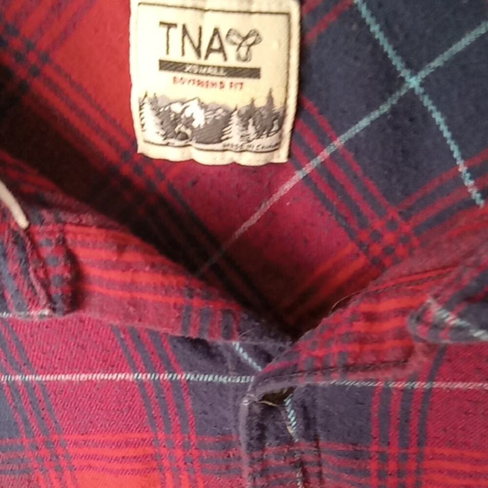 TNA Women's Size XS Red and Blue Plaid Flannel Button Down Shirt. Western - Picture 4 of 7